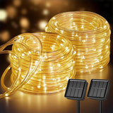 2 Pack Solar Rope Lights 78FT 200 LED Warm White Waterproof Outdoor Fairy String Lights with 8 Modes