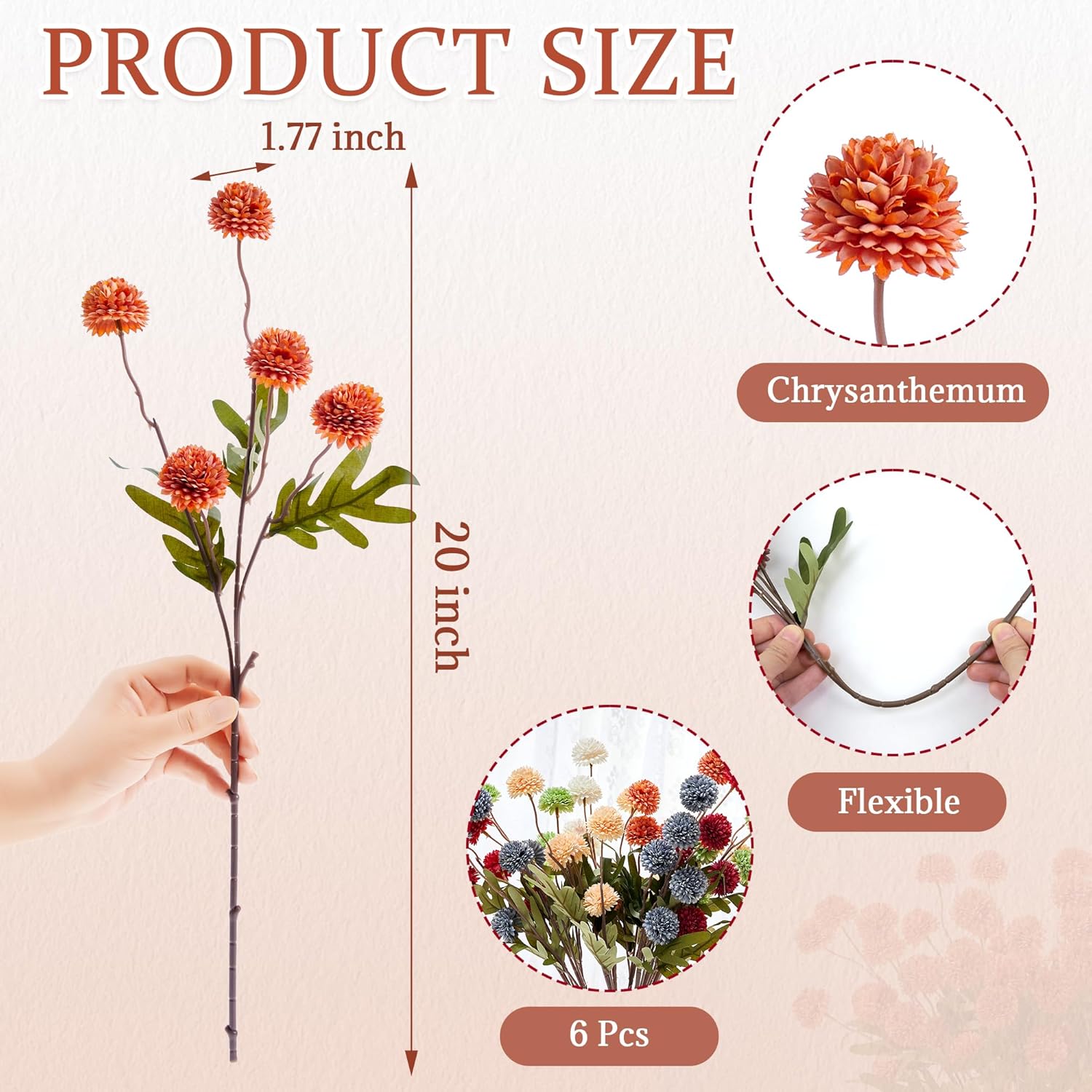 6Pc Fake Mums Flowers Artificial Chrysantnemum Flower Stem Mini Pompon Fake Flower For Diy Bouquet Home Decor (Assorted)