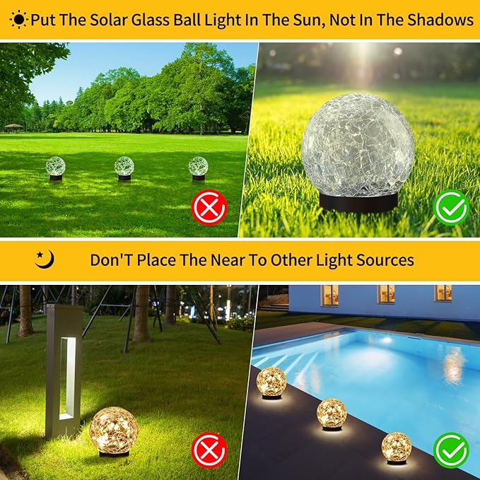Solar Globe Lights Outdoor Waterproof Cracked Glass Ball Garden Orbs Patio Yard Decor