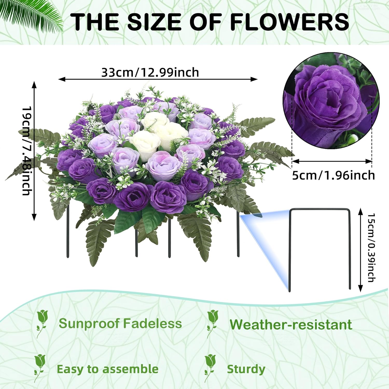 Artificial Cemetery Flowers,Silk Memorial Cake For Cemetery,Artificial Flower Centrepieces For Tables,Artificial Rose Graveyard Memorial Flowers For Headstones Decoration (Purple)