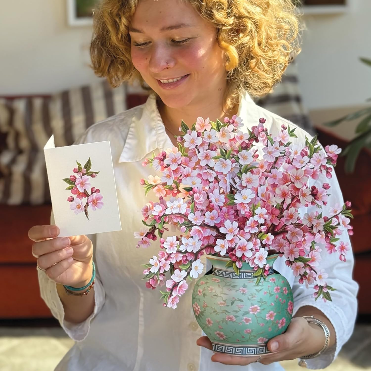 Pop Up Cards, Japanese Cherry Blossoms, 12 Inch Life Sized Forever Flower Bouquet 3D Popup Greeting Card, Birthday Cards, Valentine'S Day Card, Blank Notecard & Envelope