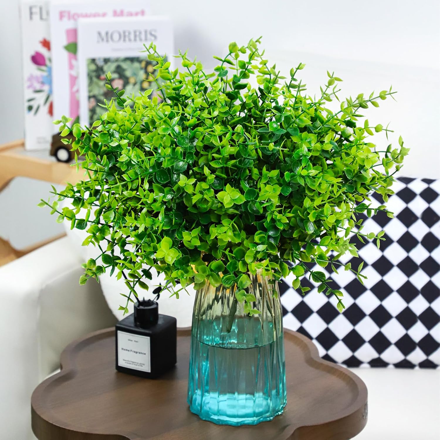 24 Bundles Greenery Artificial Plants Outdoors, Eucalyptus Stems Uv Resistant Fake Foliage Plants Faux Boxwood Shrubs Indoor Decorations Artificial Flowers For Garden Pot Porch Fence Hanging Planter