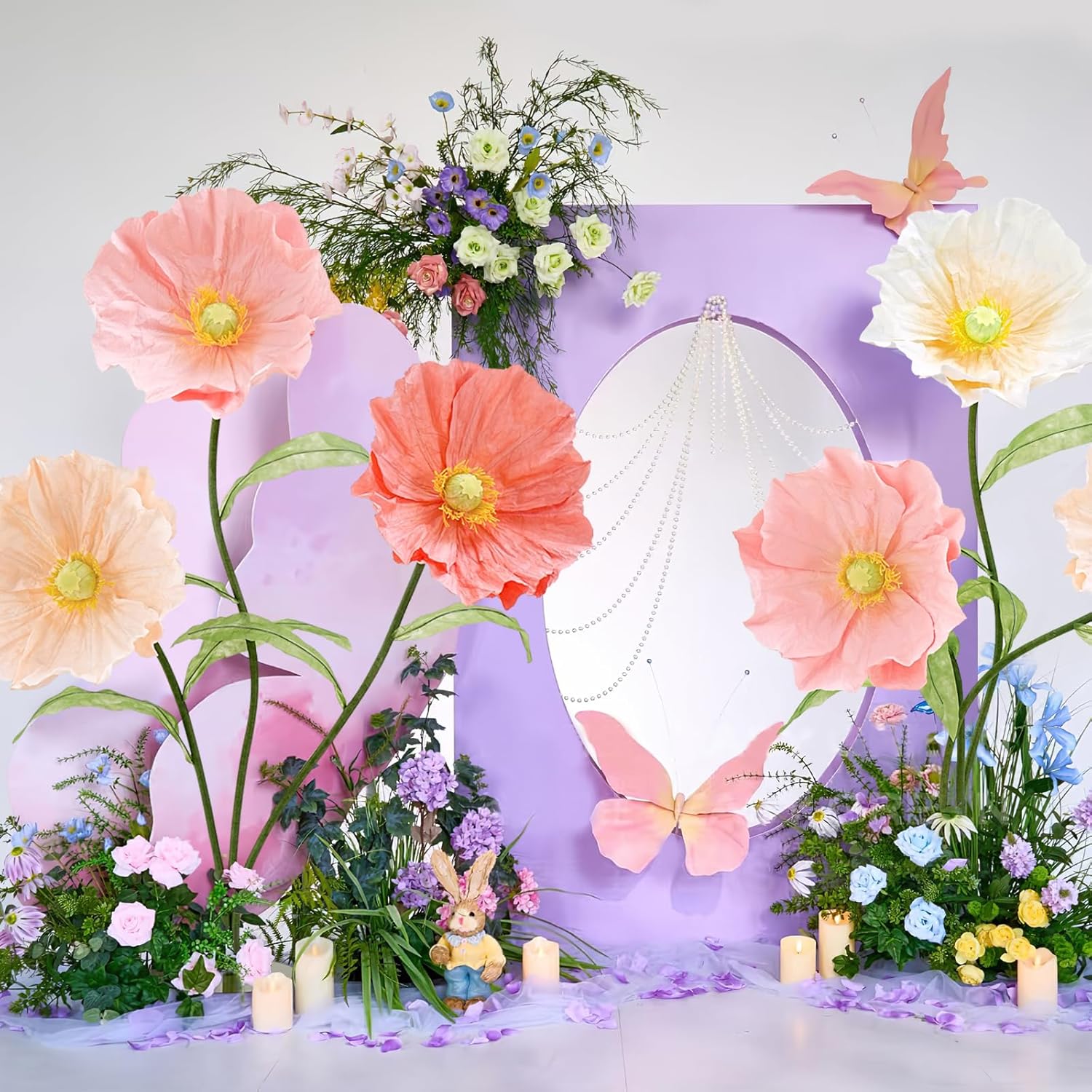 Large Giant Flowers Wedding: Paper Artificial Flowers Decoration 5.58Ft Standing Huge Handcrafted Roselle Garden Hotel Office Photography Props Art Gallery Shop Window Display(White|Champagne|Pink)