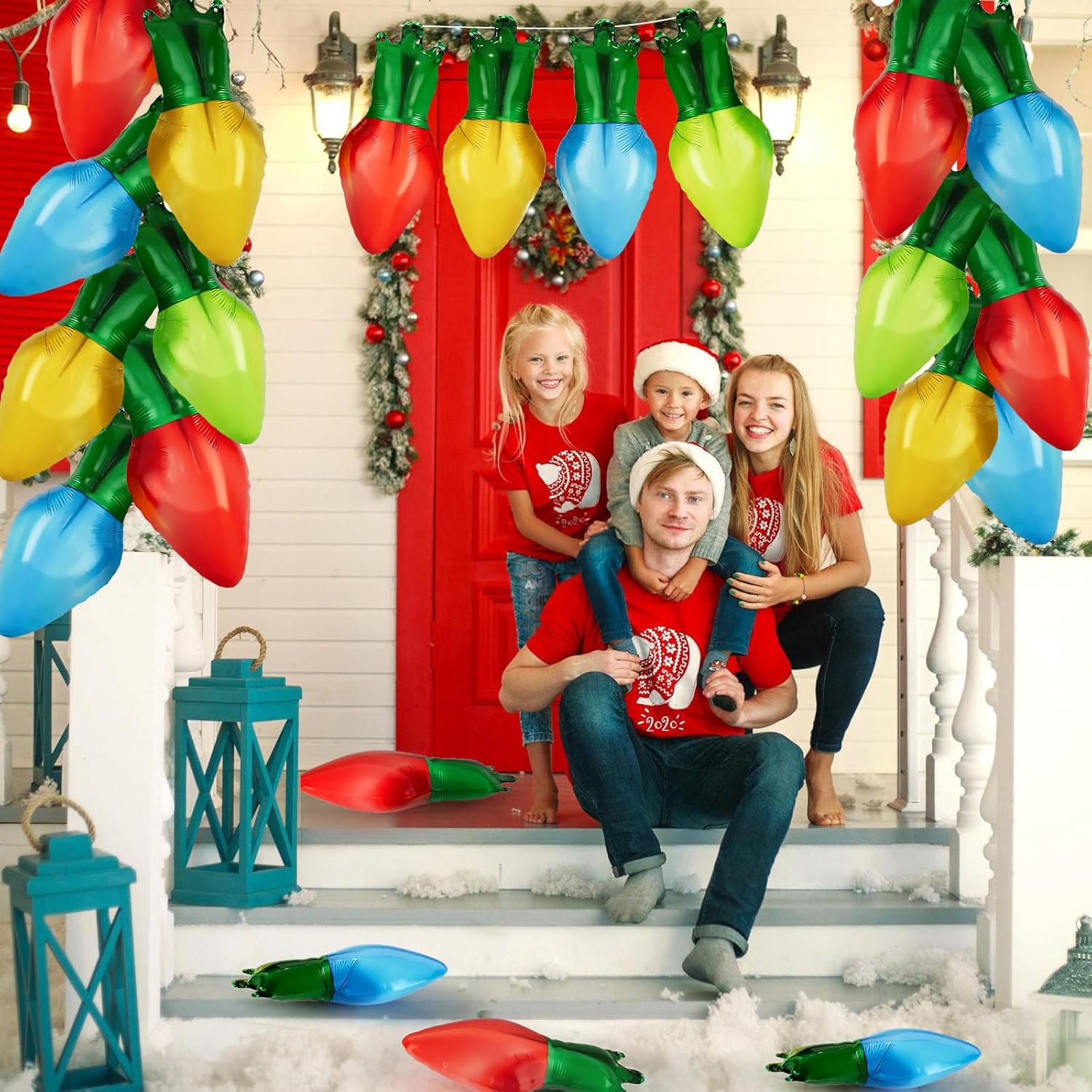 60 Pcs Christmas Balloons - Xmas Light Bulb Foil Balloons In Red, Blue, Gold, Green For Christmas Party Decorations