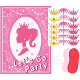 Pin The Crown On The Princess Party Game, Pink Girl Party Game, Large Poster With 36 Pcs Bow Stickers Favors For Girls Princess Birthday Party Supplies
