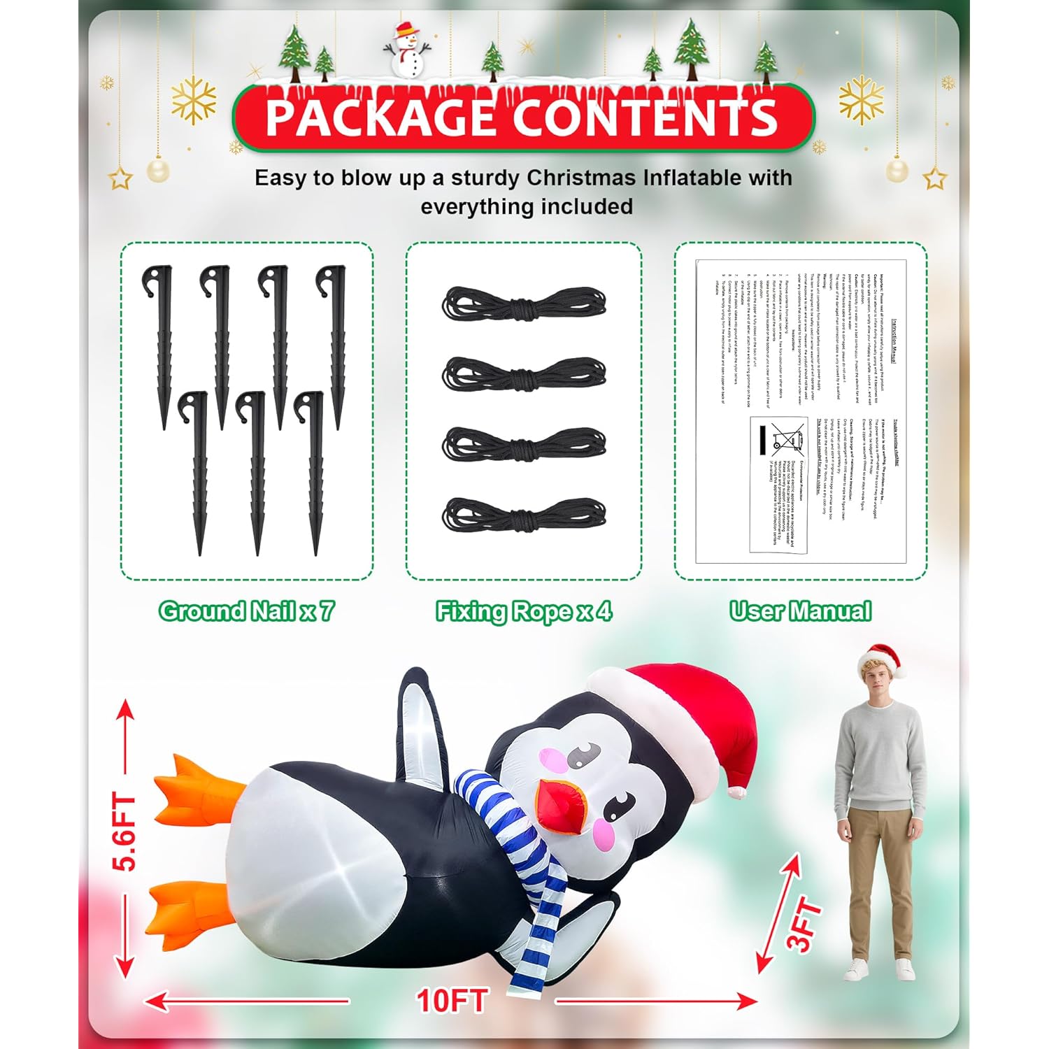 10Ft Large Christmas Inflatable Outdoor Decoration, Inflatable Penguin Christmas Blow Ups Yard Decoration With Lights Fo