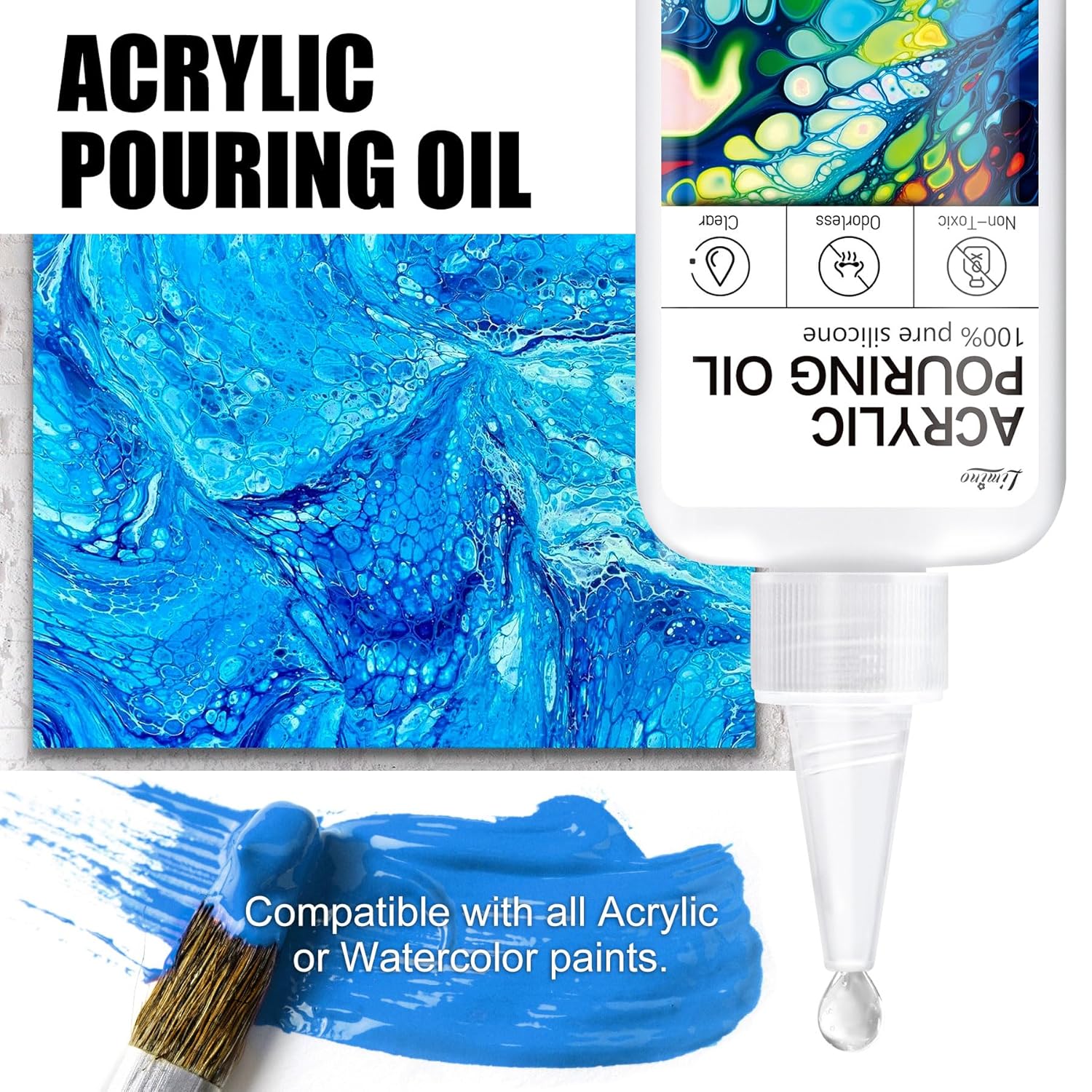 Silicone Pouring Oil - 7Oz, Pure, Non-Toxic, Odorless, Compatible With Acrylic Or Watercolour, Cell Creation Activator