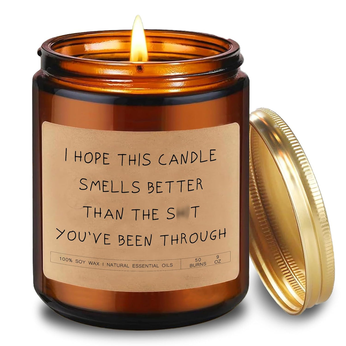 Funny Candles For Women And Men, Lavender Soy Candle With Amber Glass Jar, Get Well Gifts For Women And Men, 50 Hours Burn Time