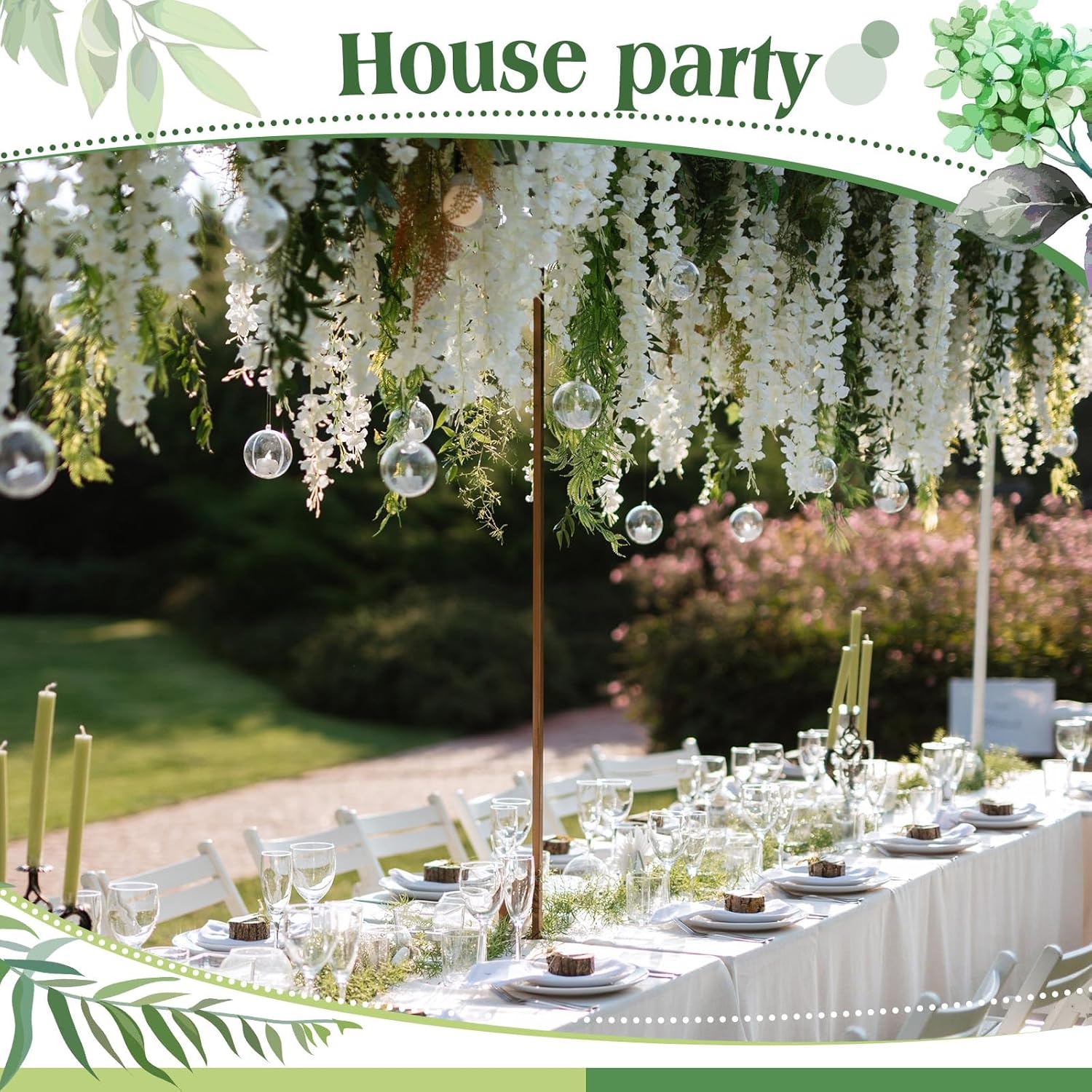 24 Pcs Wisteria Hanging Flowers 3.6 Feet Artificial Fake Wisteria Flower Vine Garland Ratta For Backdrop Wedding Decor Home Party(White)