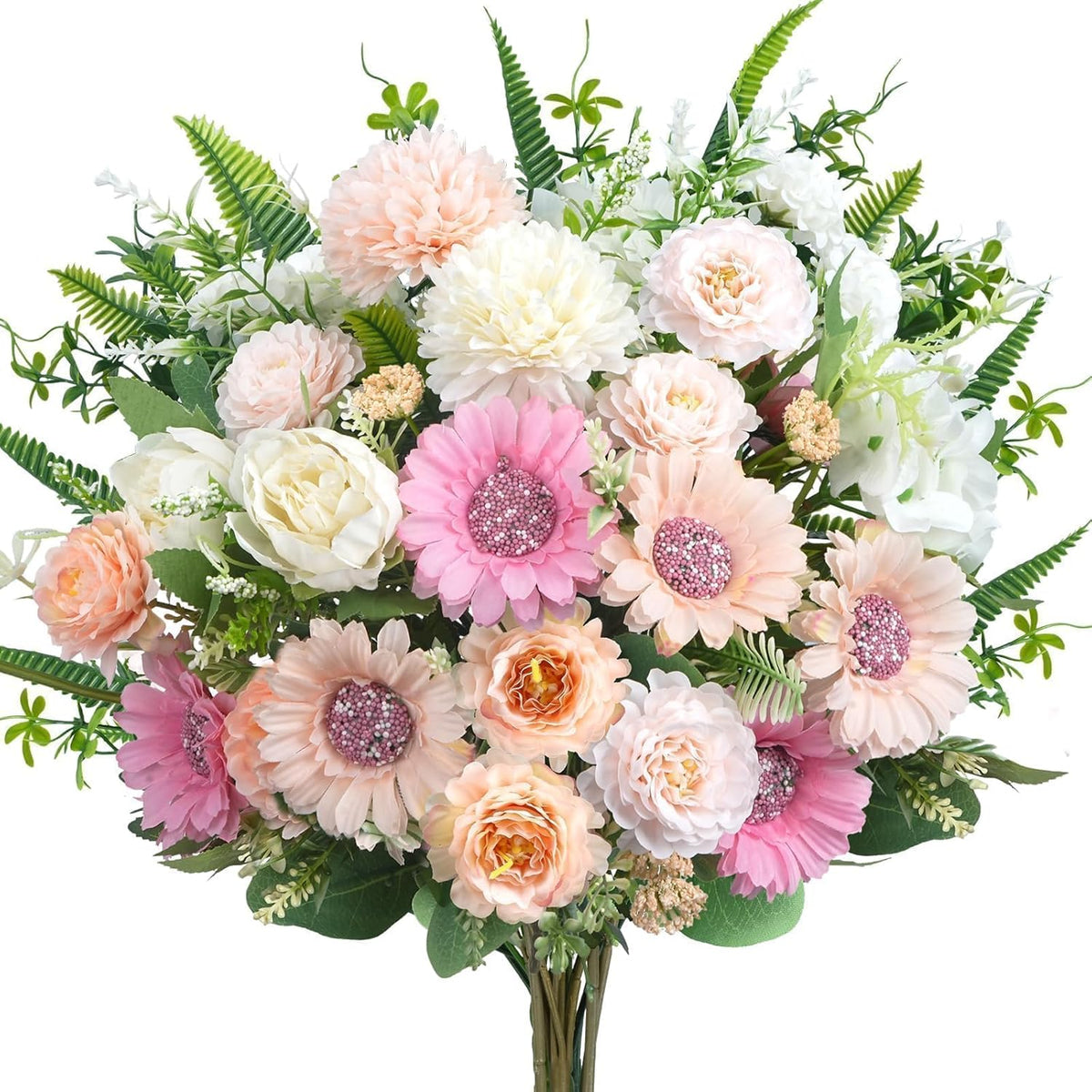 8Pcs Fake Peonies Pink Flowers Artificial Mixed Sunflowers White Roses 13 Inch Silk Flower Arrangements For Wedding Party Home Dining Table Centerpiece Decor Cemetery