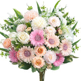 8Pcs Fake Peonies Pink Flowers Artificial Mixed Sunflowers White Roses 13 Inch Silk Flower Arrangements For Wedding Party Home Dining Table Centerpiece Decor Cemetery