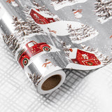 Christmas Silver Wrapping Paper Mini Roll For Boy Kid, Red Truck, Snowy Pine Forest & Grid Plaid, Silver Foil Reversible Design For Winter Holiday Family Gathering, 17 Inches X 32.8 Feet