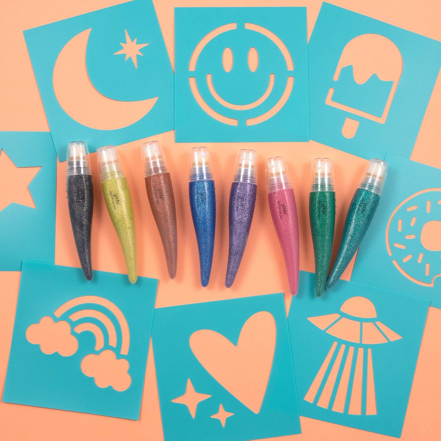 | Washable Paint Set | 16 Piece Set Includes 8 Stencils And 8 Glitter Paint Brush Pen Colors | Holiday Glitter Multicolor (16Afrrjwab)