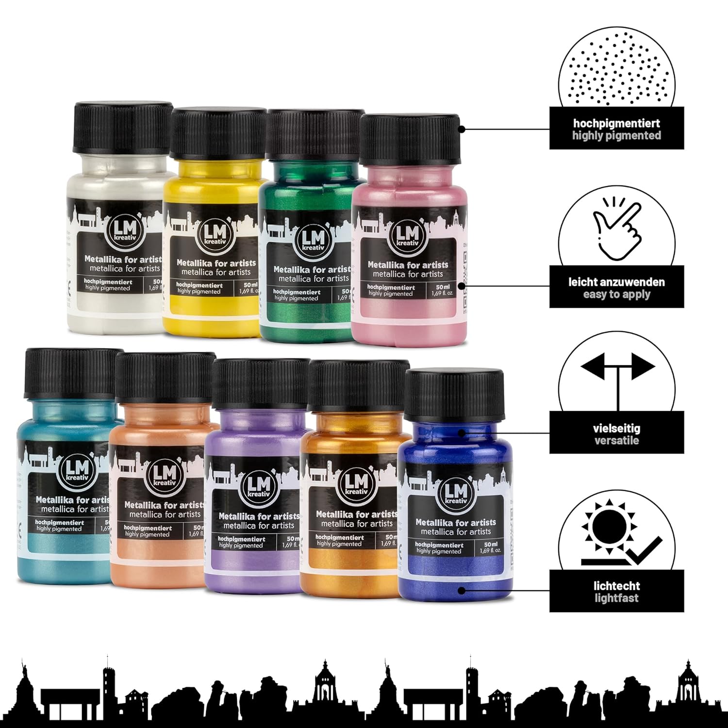 Metallic Acrylic Paint 9 X 1.69 Fl Oz - Color Pop - Premium Metallic Acrylic Paints For Artists, 50Ml – Perfect For Canvas, Wood, Ceramic, And Diy Projects