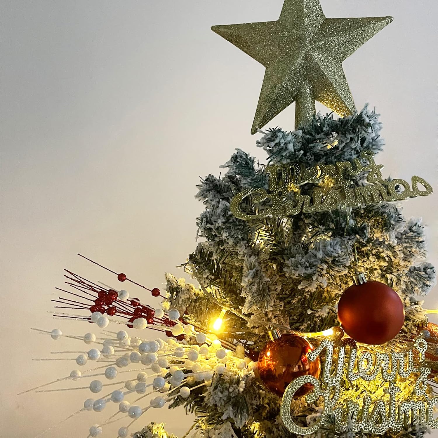 Christmas Artificial Glitter Berry Stem Decorations Decorative Bead Sticks Xmas Picks Glittery Twigs Branches For Christmas Tree Wreath Gift Vase Home Decor Party Ornaments White 24 Pcs