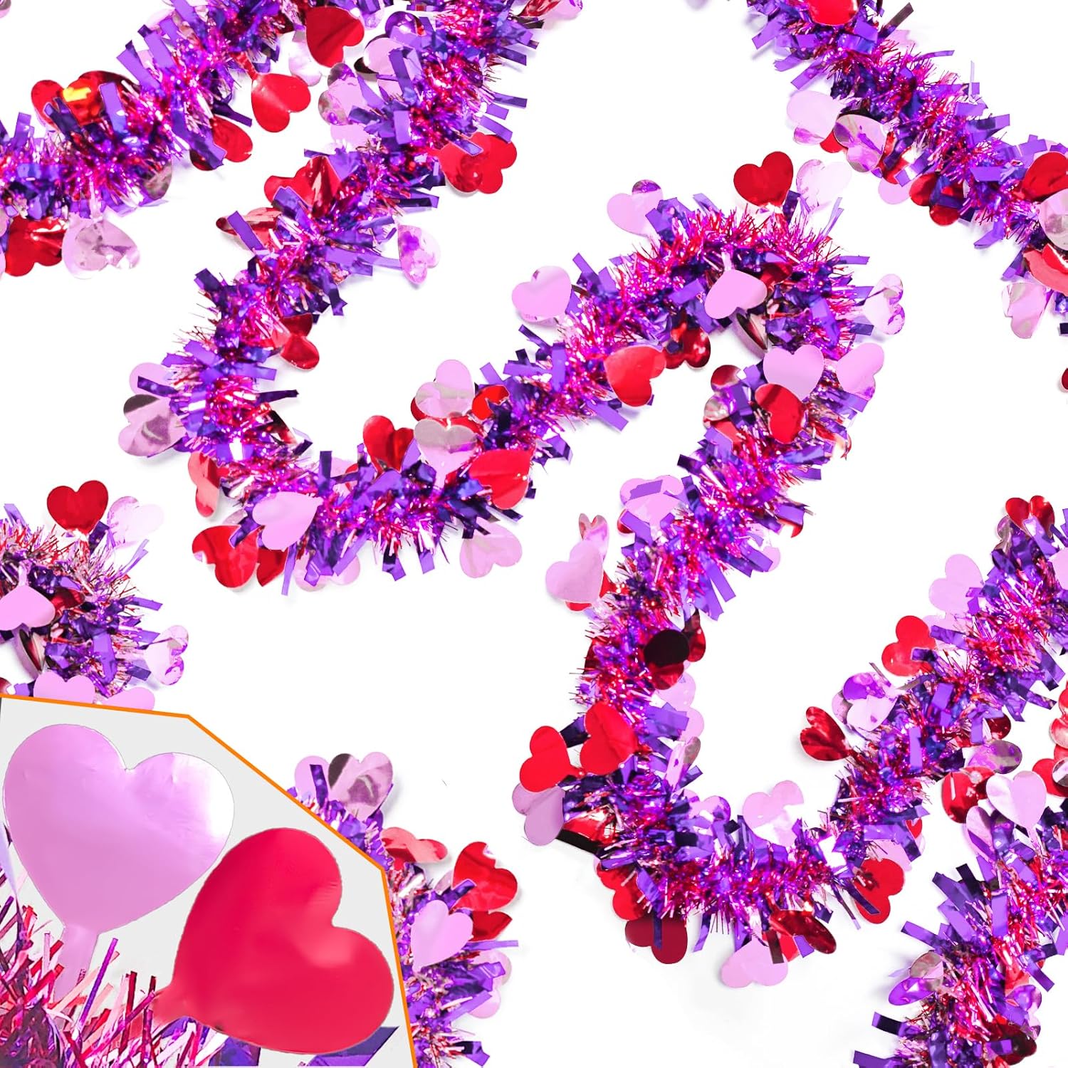 50Ft Valentines Day Garland - Purple Pink Red Heart Valentines Tinsel Garland, Metallic Valentine Day Garland Decor For Mantel, Tree, Valentine'S Day Decorations For Home (Purple)