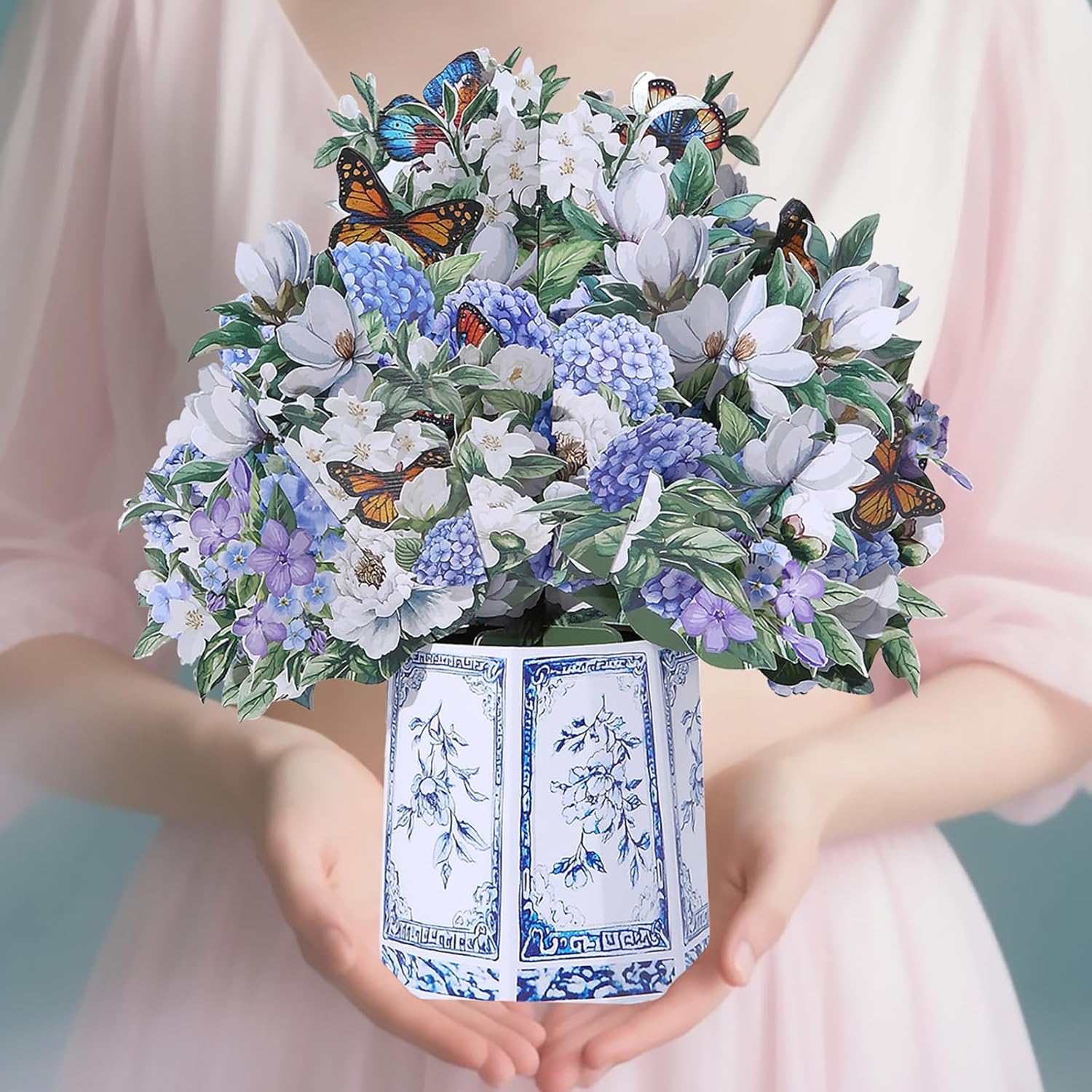 Greeting Card Pop Up, 11 Inch Life Sized Forever Flower Bouquet 3D Pop Up Birthday Gifts For Women Wife Mom Daughter Sister Aunt Grandmother, Anniversary Card, With Blank Notecard & Envelope