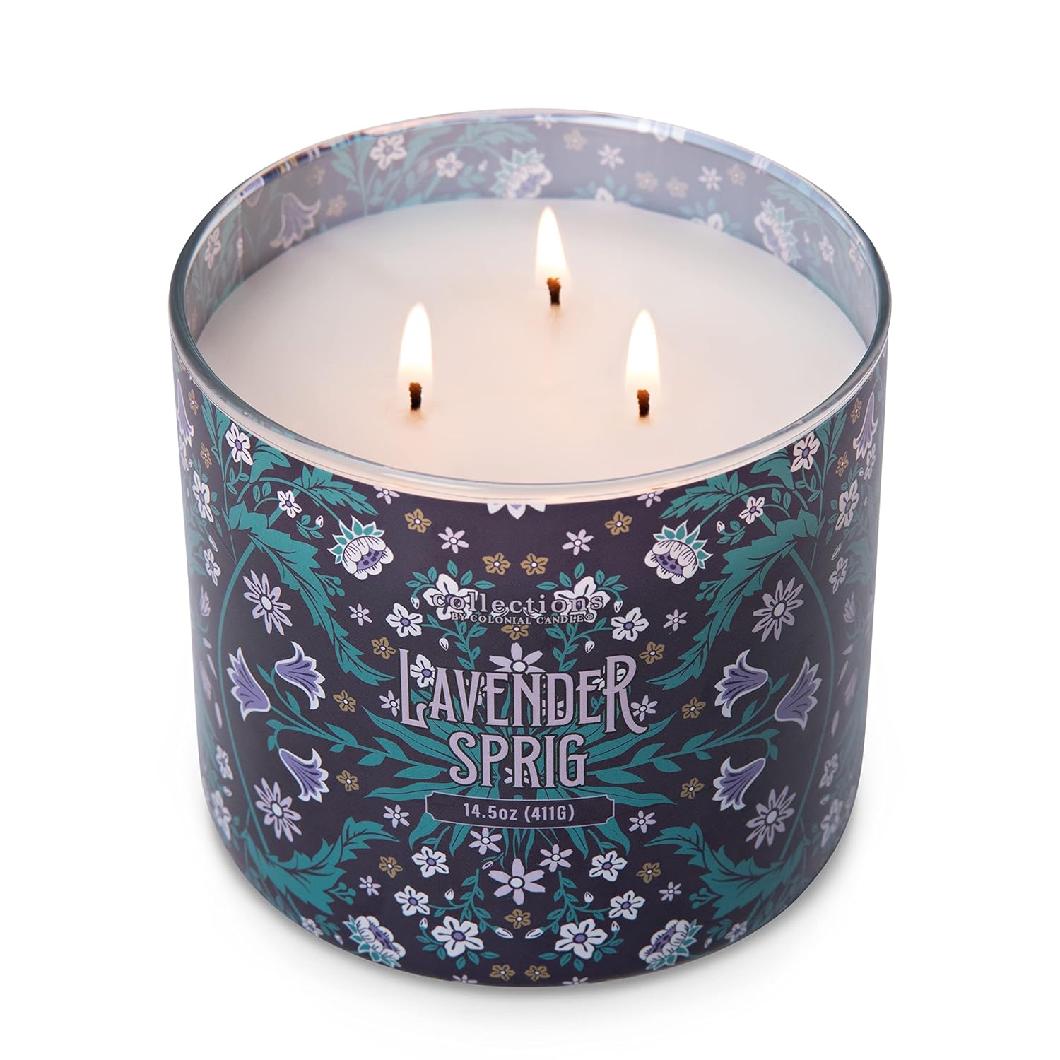Colonial Candle Lavender Sprig Scented Jar Candle, Deco Collection, 3 Wick, 14.5 oz - Up to 60 Hours Burn, Multicolor