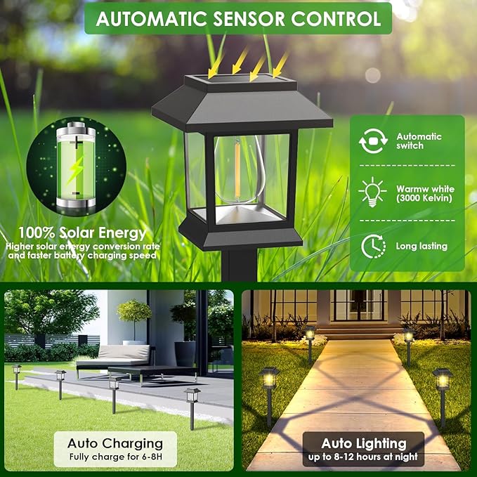 12 Pack Solar Pathway Lights Waterproof Black Landscape Lights for Garden Yard Walkway