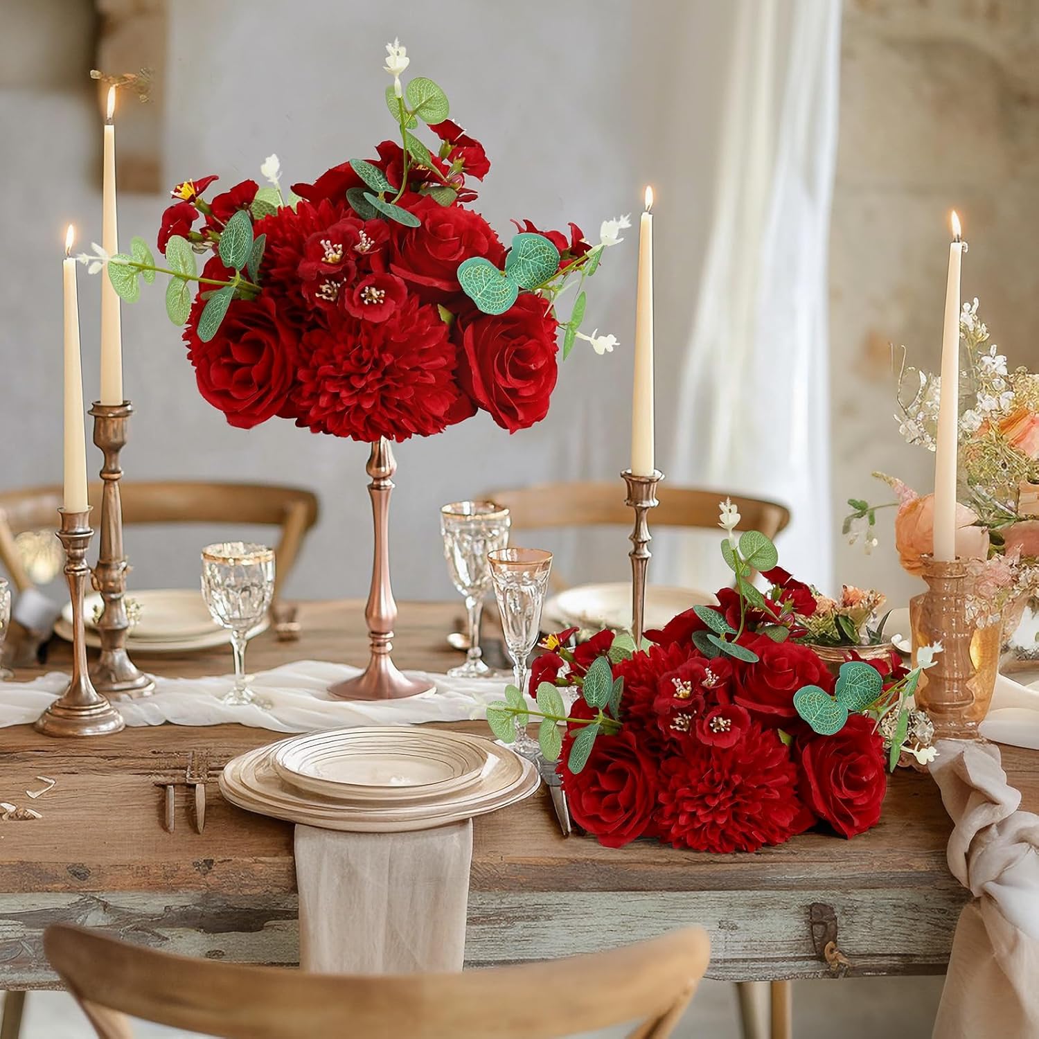 6Pcs Wedding Centerpieces For Tables 9.8" Artificial Flowers Rose Ball Arrangements Silk Flower Balls Floral For Valentine'S Day Party Table Home Decor ?Red?