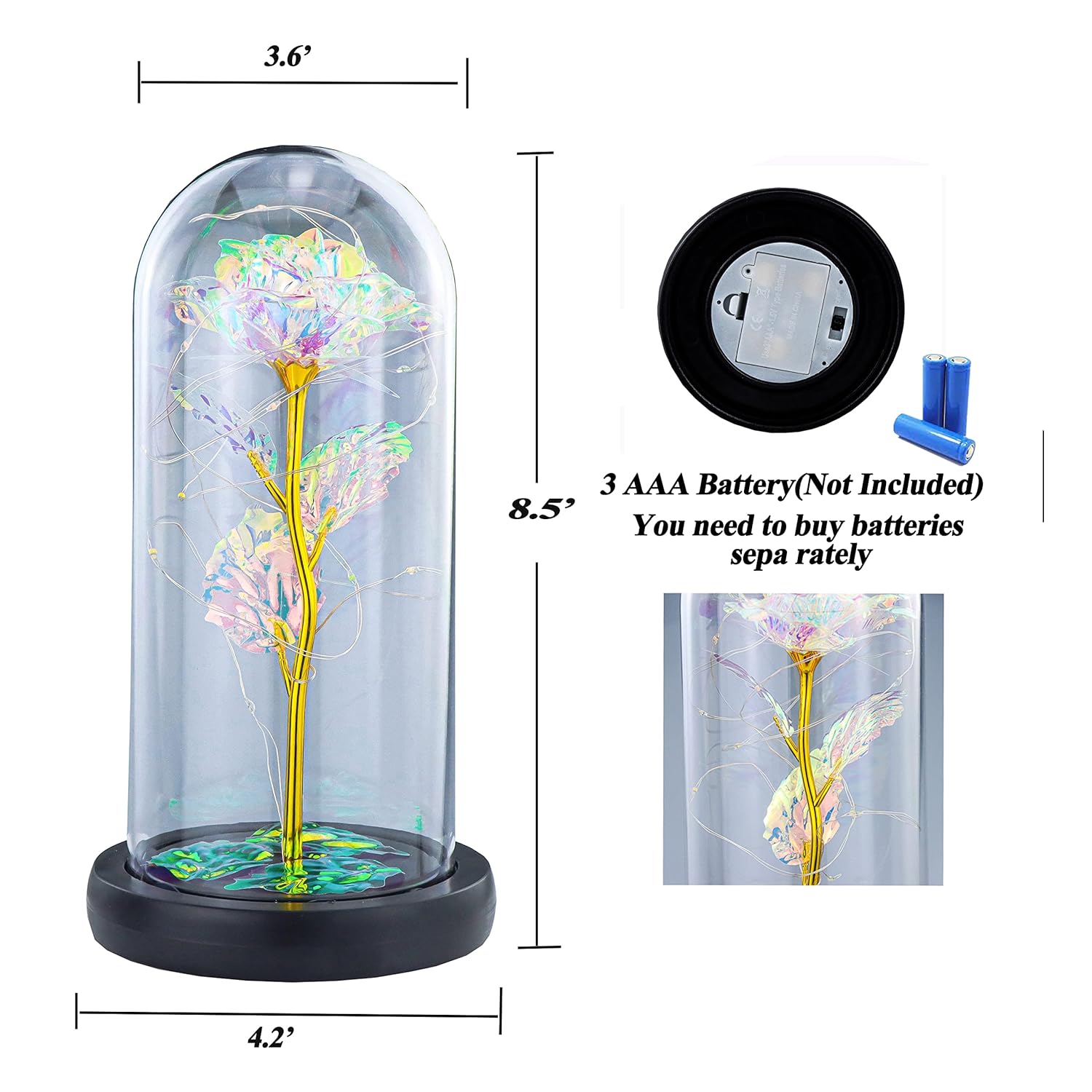 Galaxy-Artificial Rose-Flowers-Forever Enchanted Rose With Colorful Led Light In Glass Dome For Romantic Gifts Anniversary