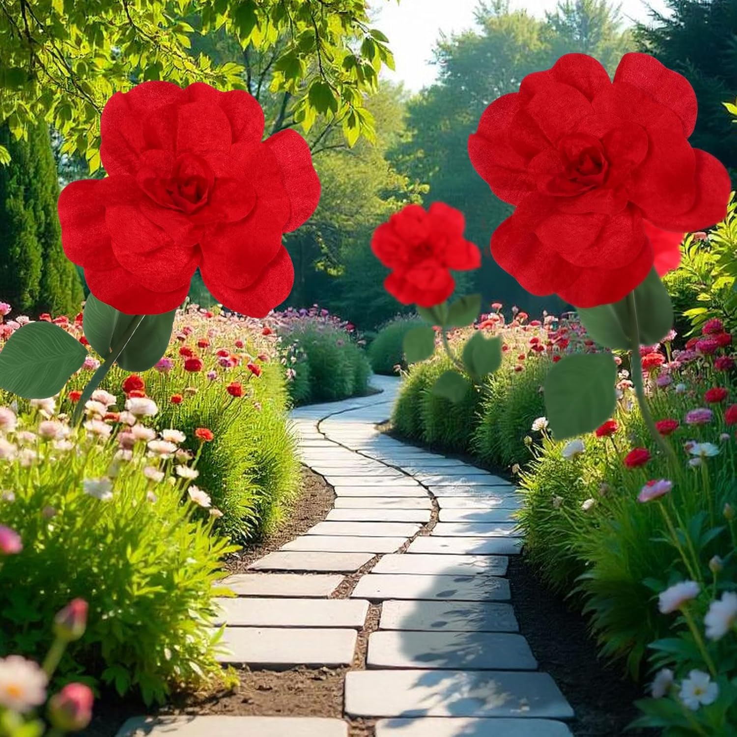 1 Set 5.9 Ft Valentines Giant Artificial Flowers Decoration Flannel Rose With Standing Stems And Base Valentines Giant Flowers Decoration For Wedding Reception Banquet Ceremony Party Window