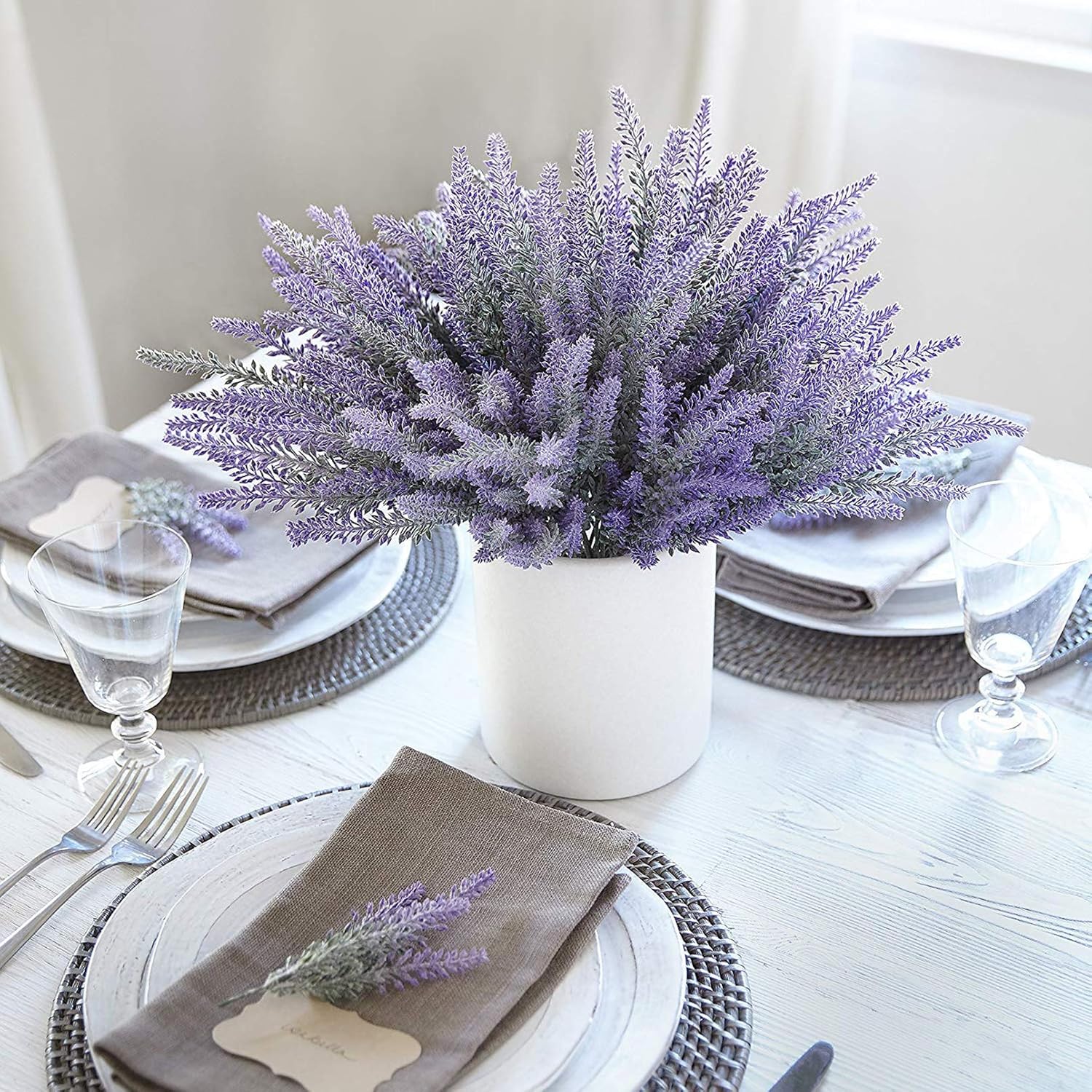 10 Bundles Fake Flowers Artificial Lavender Faux Plastic Plants Purple Flowers For Home Wedding Kitchen Garden Patio Porch Window Box Office Table Centerpieces Indoor Outdoor Decor, Purple