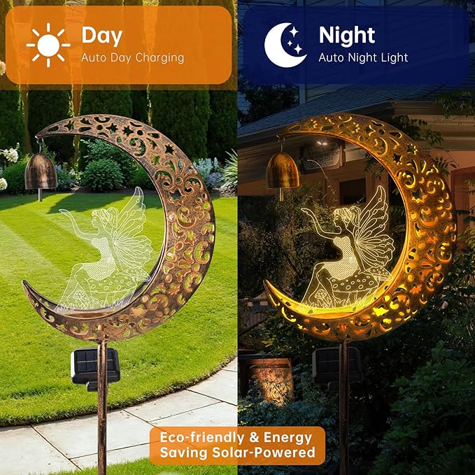 Solar Moon Garden Stake Light Figurine Waterproof Outdoor Decorative LED Yard Light for Lawn Patio Pathway Garden Decor Housewarming Gift Idea for Mom Grandma