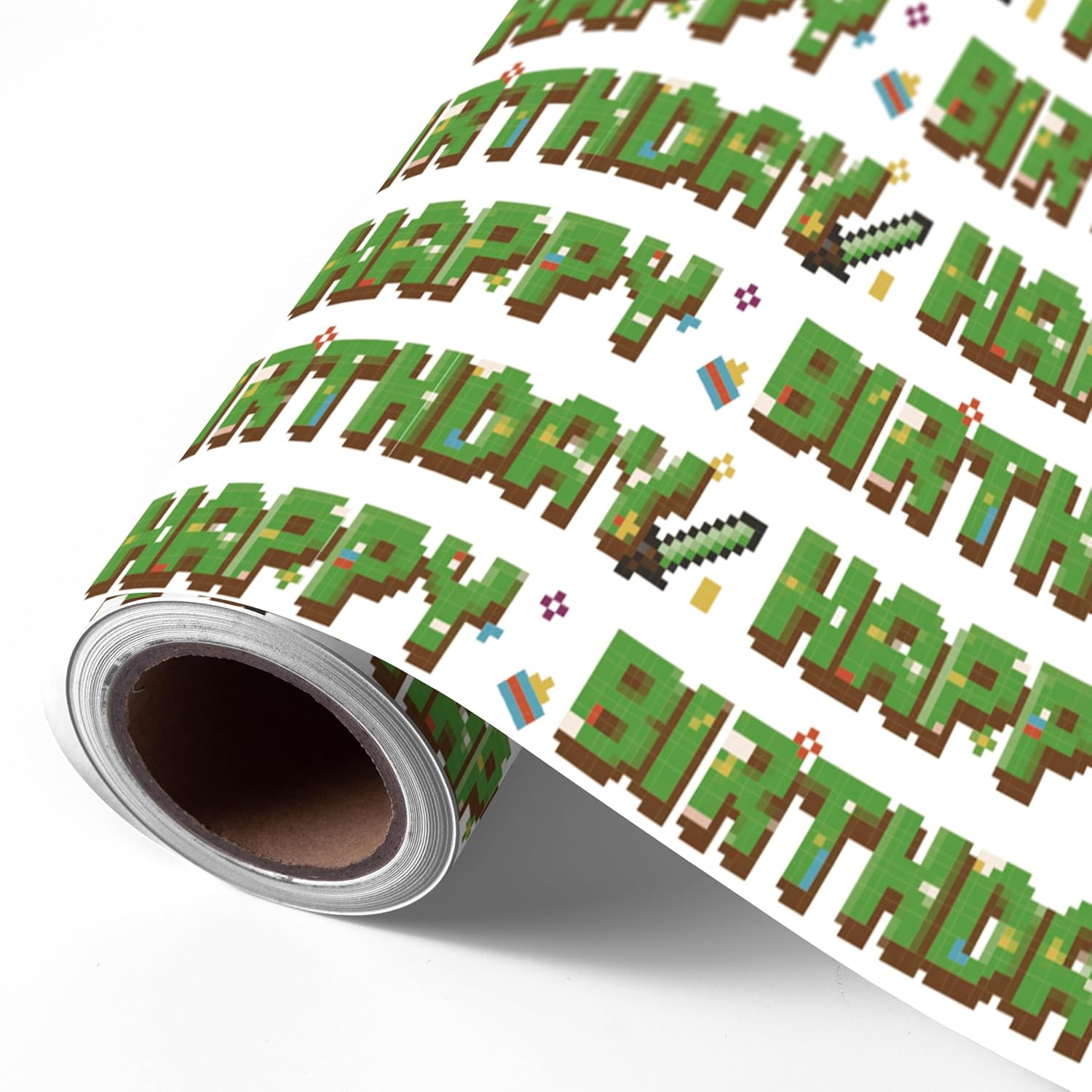 Pixel Style Birthday Wrapping Paper Roll - 17.5" × 26 Ft - Retro Video Gaming Gift Wrap With Happy Birthdy, Perfect For Birthday Christmas