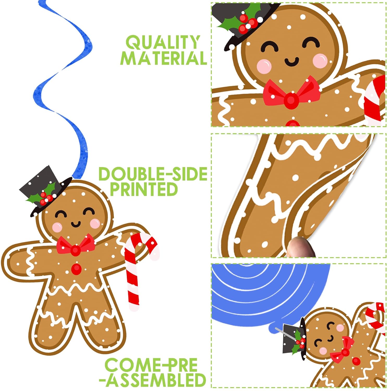 Gingerbread Party Hanging Swirls Christmas Gingerbread Man Party Decorations 20Pcs Gingerbread Ceiling Swilrs Christmas Tree Hanging Cutout Streamers For Merry Xmas Snowman Party Supplies