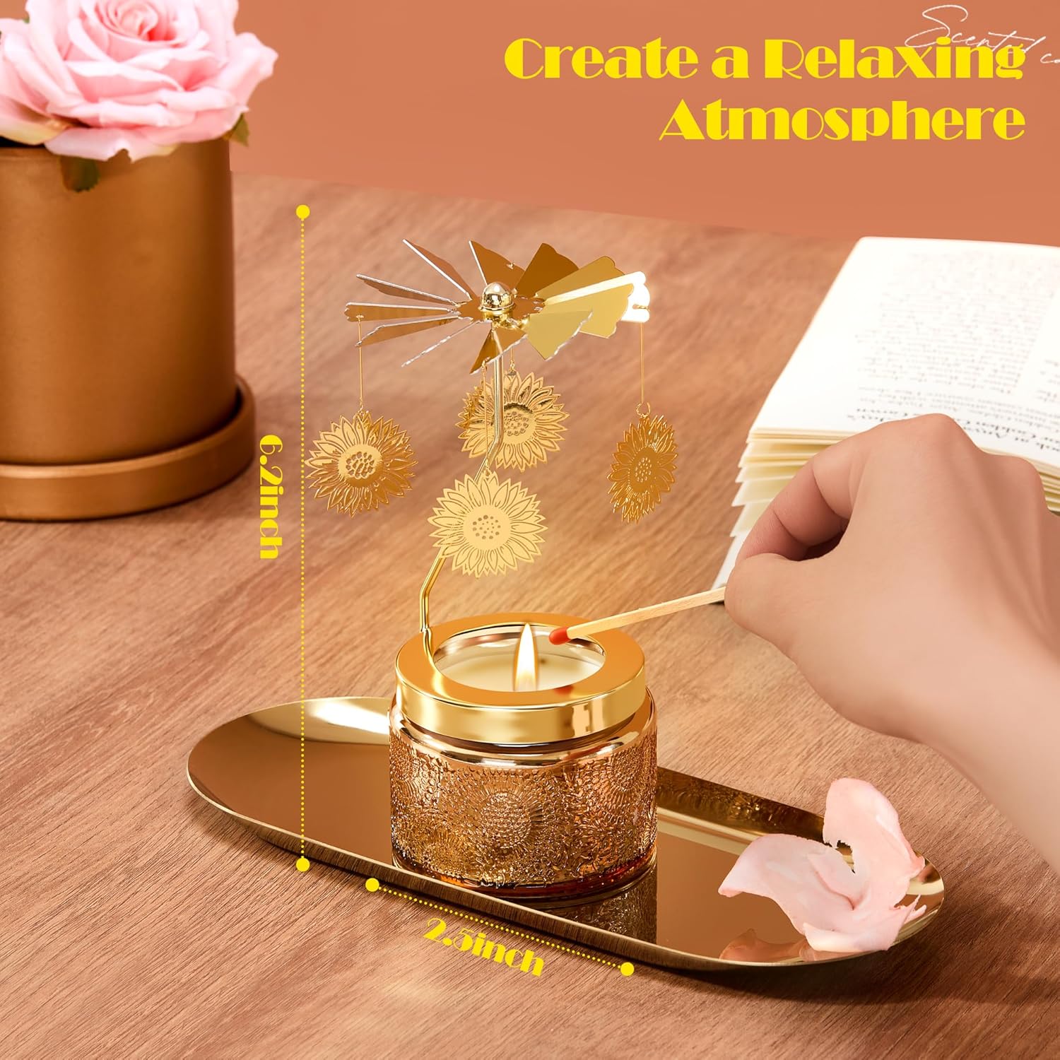 Sunflower Candle Gifts For Women, Funny Birthday Gift For Mom, Rotating Scented Candles Gift For Friends, Sisters, Grandma, Valentines Day Gifts For Her Wife Girlfriend