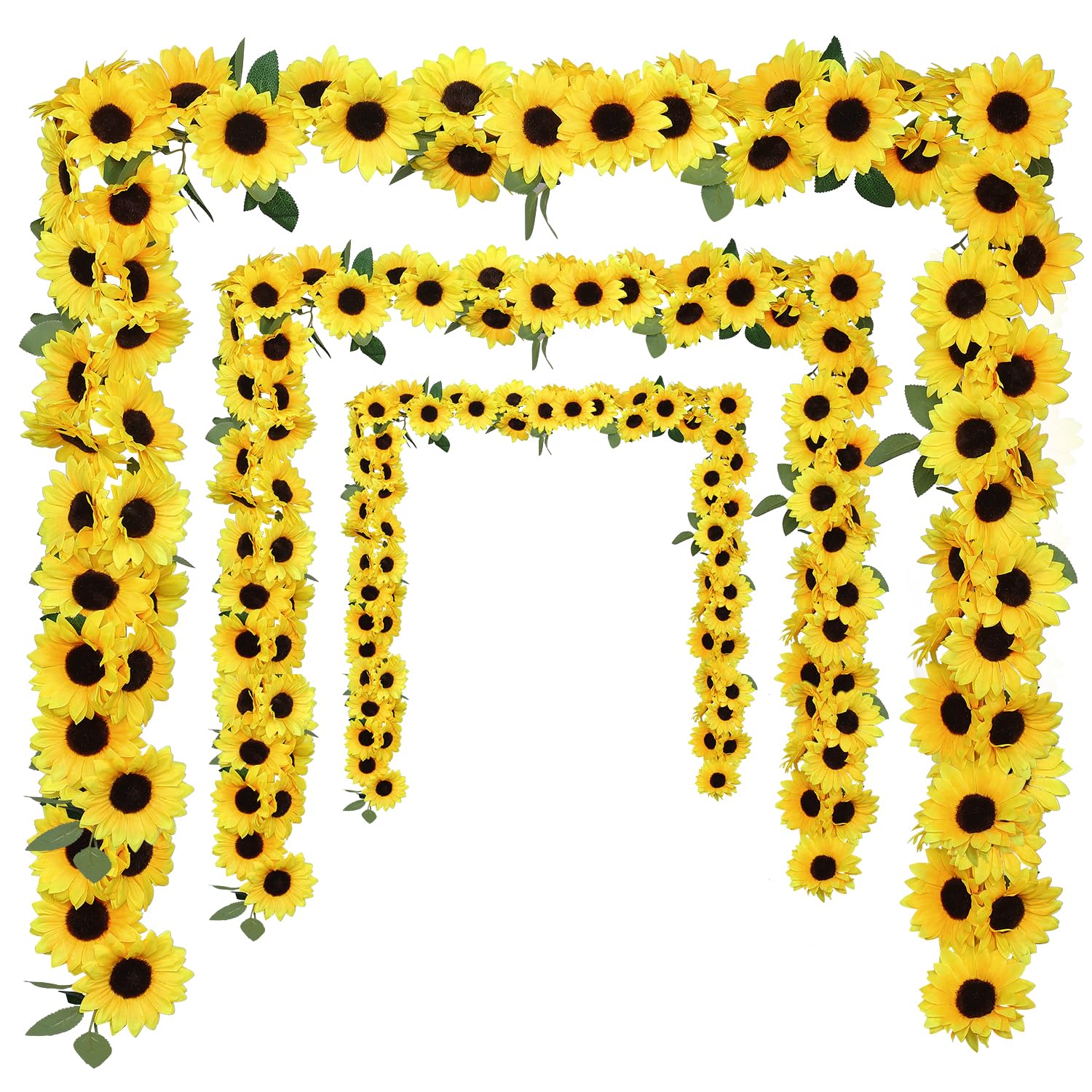 3Pack Artificial Sunflower Garland 7.5Ft Silk Fake Sunflowers Hanging Artificial Flower Vine With Green Leaves For Baby Shower Wedding Party Garden Wall Table Home Decor