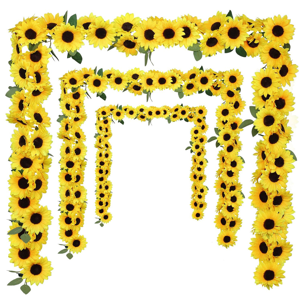3Pack Artificial Sunflower Garland 7.5Ft Silk Fake Sunflowers Hanging Artificial Flower Vine With Green Leaves For Baby Shower Wedding Party Garden Wall Table Home Decor