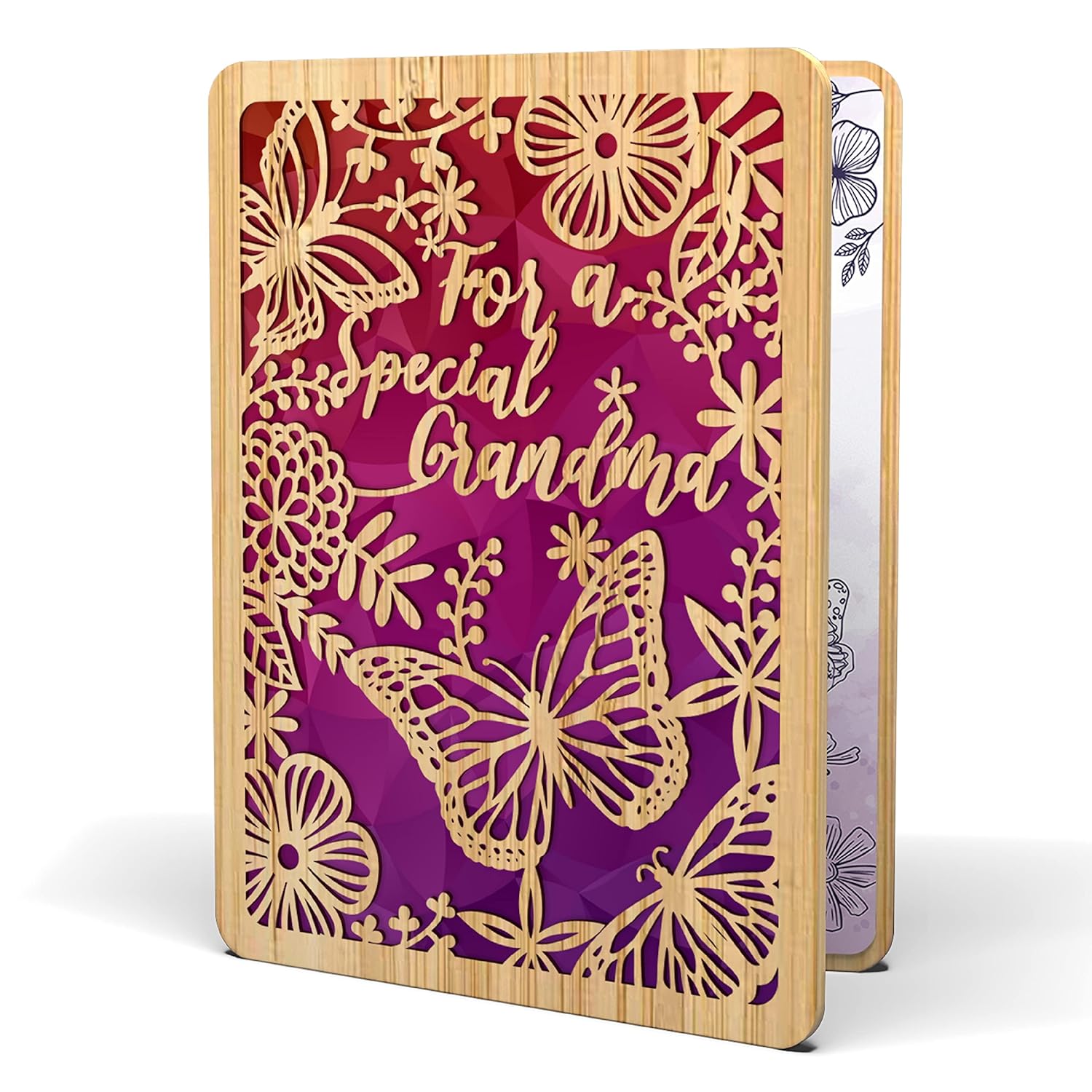 Mothers Day Card For Grandma - | Made From Real Bamboo | 6" X 4.5" - 1 Pack (Envelope Included) | Laser Cut, Spring Themed Grandma Mothers Day Card | Nana Mothers Day Card
