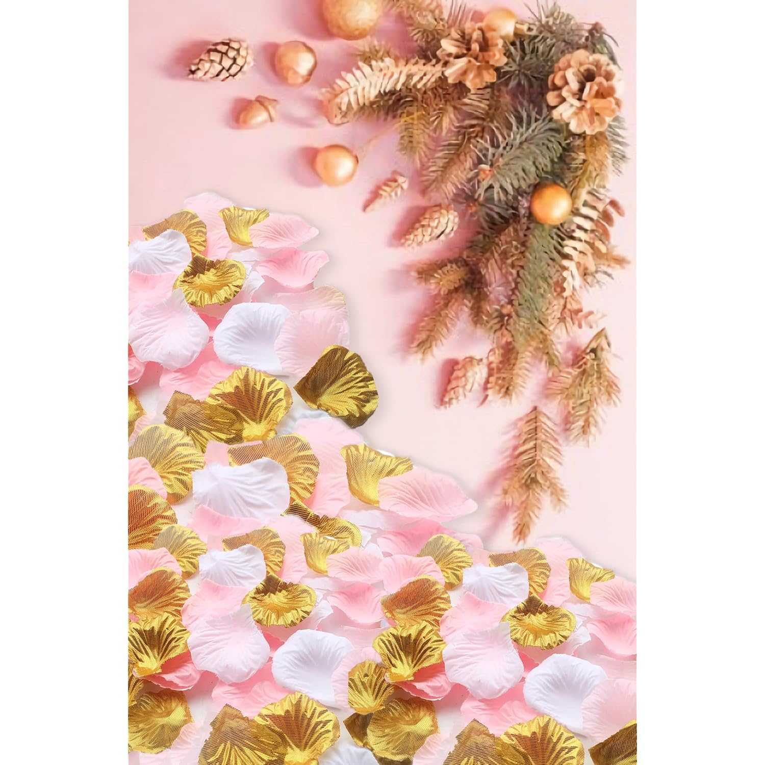 1200Pcs Mixed Pink Gold White Wedding Flower Centerpieces Artificial Flower Table Confetti Scatters Flower Girl Basket Filler Aisle Decor Favor