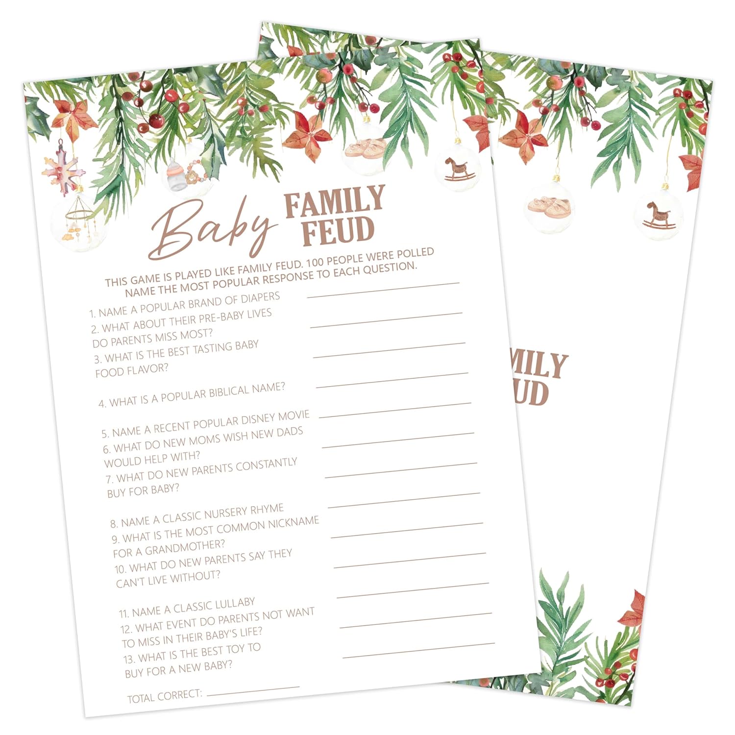 Baby Shower Games For Boys Girl, 30 Christmas Baby Family Feud Game Cards, Xmas Winter Holiday Gender Reveal Party Decorations Supplies Favors - I08
