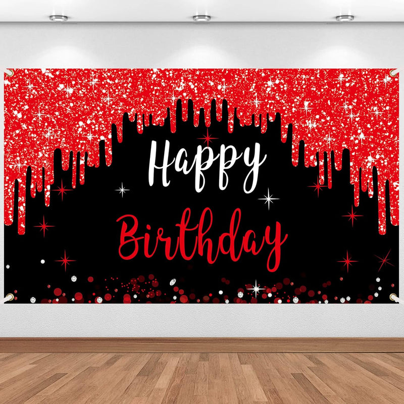 Red And Black Happy Birthday Banner Decorations For Women Girls, Red B