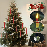 Christmas Tree Candles With Remote, Red Battery Operated Christmas Candles, Led Candlesticks With Crystal Ornaments For Xmas Tree, Flickering Flameless Taper Candle For Home, Party Decor, 12 Pcs