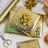 Holographic Wrapping Paper Roll, Gold Stars Foil Design Gift Wrap Paper Mini Roll 17 Inches X 32.8 Feet For All Occasion Wedding Party Bridal Shower Birthday Christmas