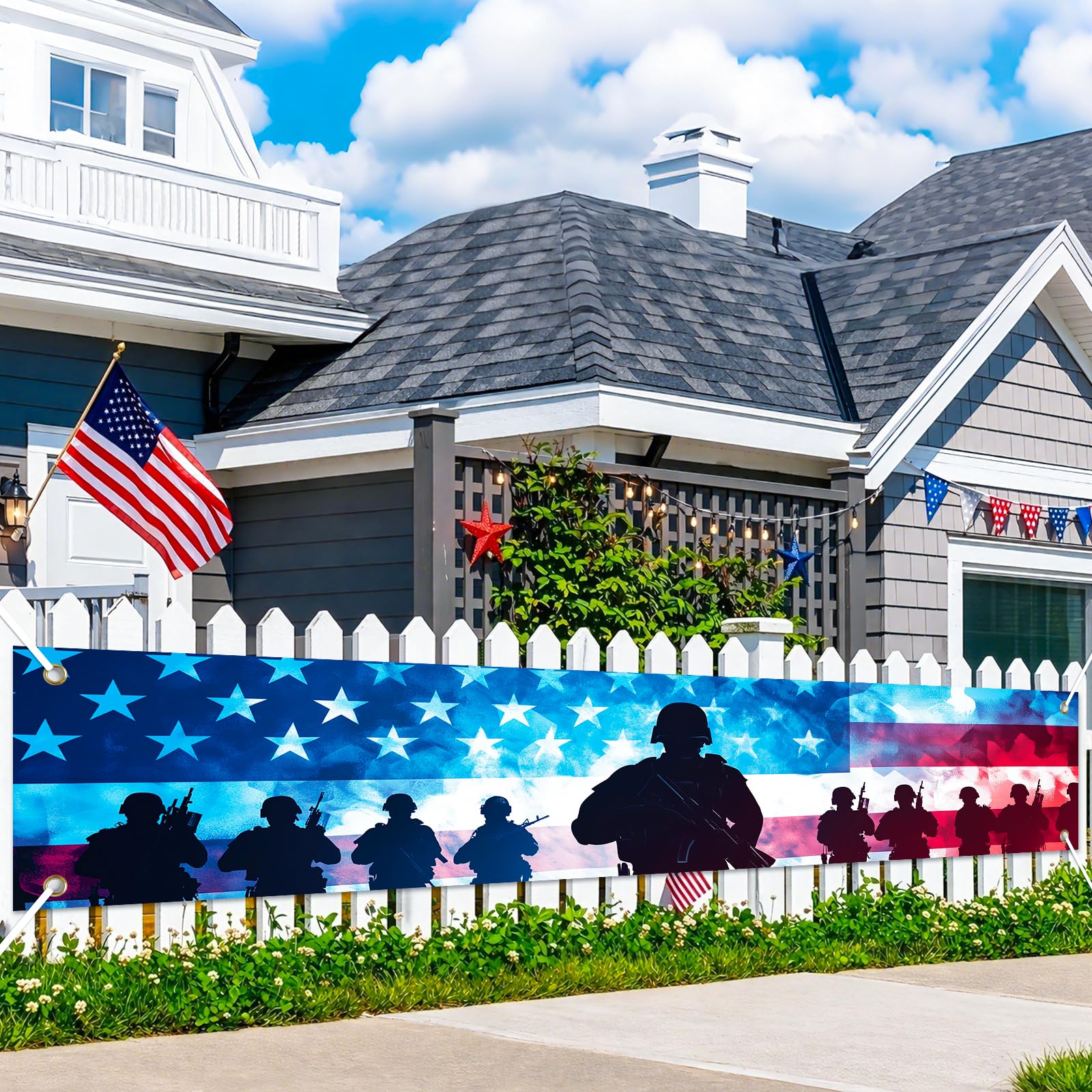 Memorial Day Banner Patriotic Veterans Decor 118 x 20 Inch
