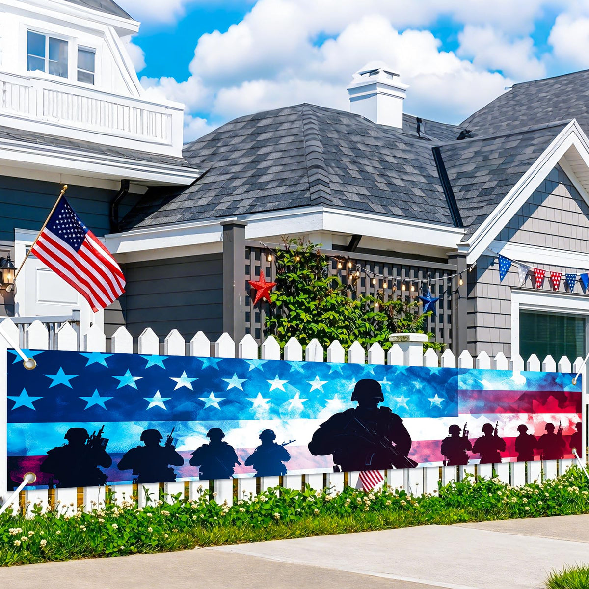 Memorial Day Banner Patriotic Veterans Decor 118 x 20 Inch