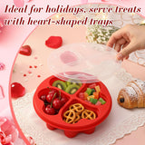 6 Pcs 6 Pcs 6.8 Inch Valentine'S Day Divided Dessert Serving Tray Heart Red 4-Compartment Snack Container Box Reusable With Press-Fit Lids For Christmas Mother'S Day Lunch Meal Snack