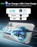 67W 3 Port USB C Car Charger with 3FT Cable Fast Charging Adapter for Samsung iPhone