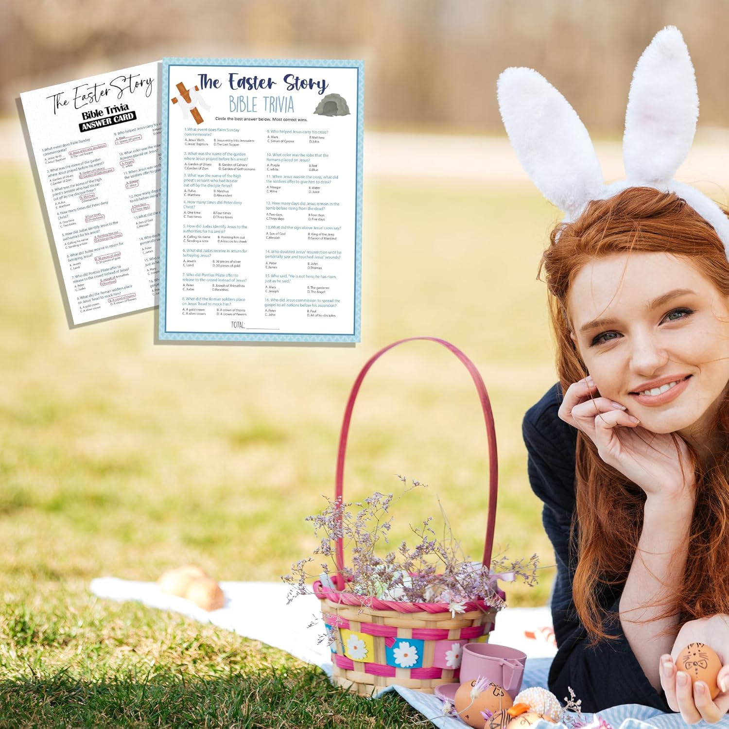 Easter Game Kit - The Easter Story - 20 Pcs Cross And Tomb Theme Bible Game Cards With 1 Answer Card For Family Easter Party Religious Activity School Sunday Activities Favors Decorations - 05