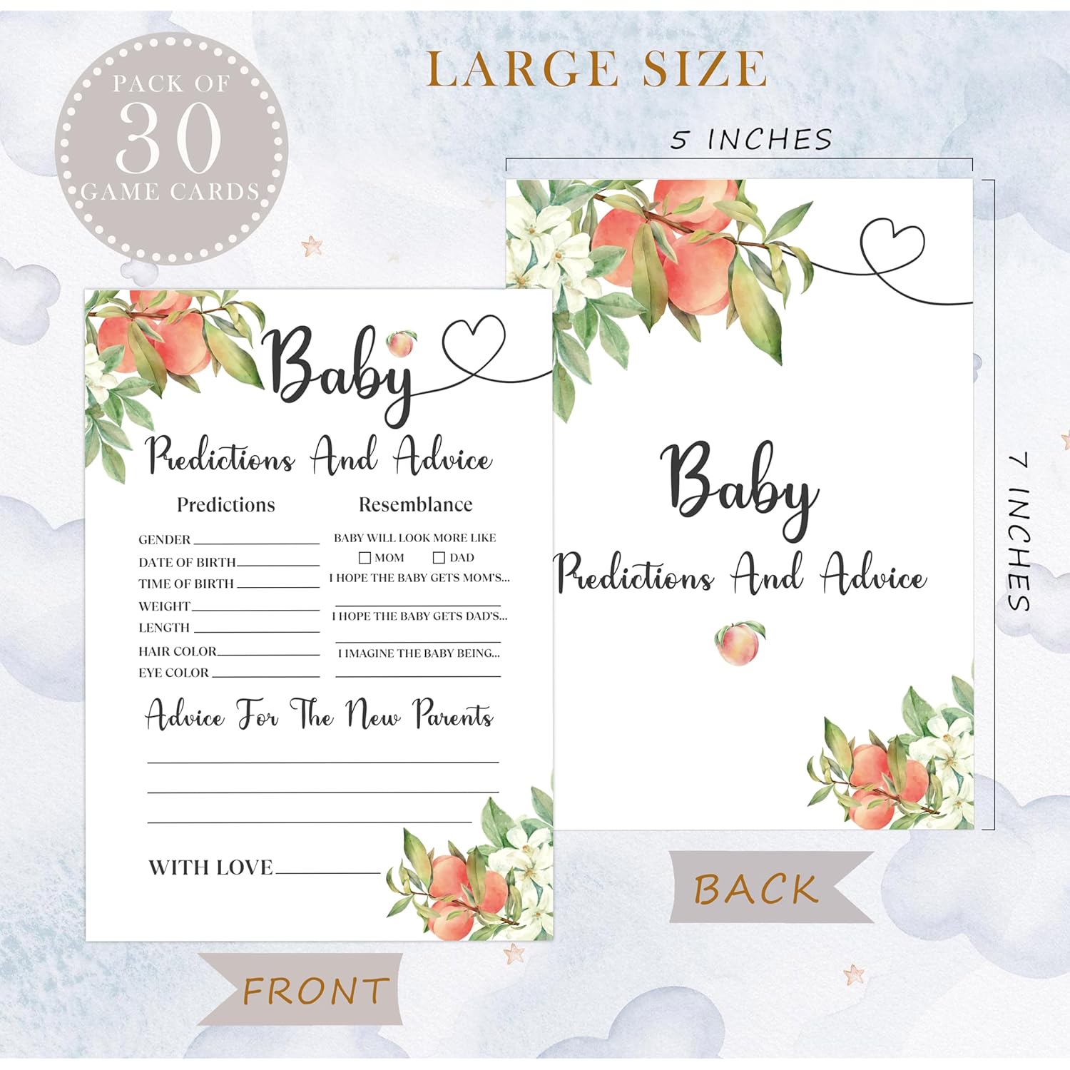 White Floral Peach Baby Predictions And Advice Cards, Baby Shower Game, Pack Of 30 Game Cards, Gender Neutral Boy Or Girl, Fun Baby Game And Activity - Fa36