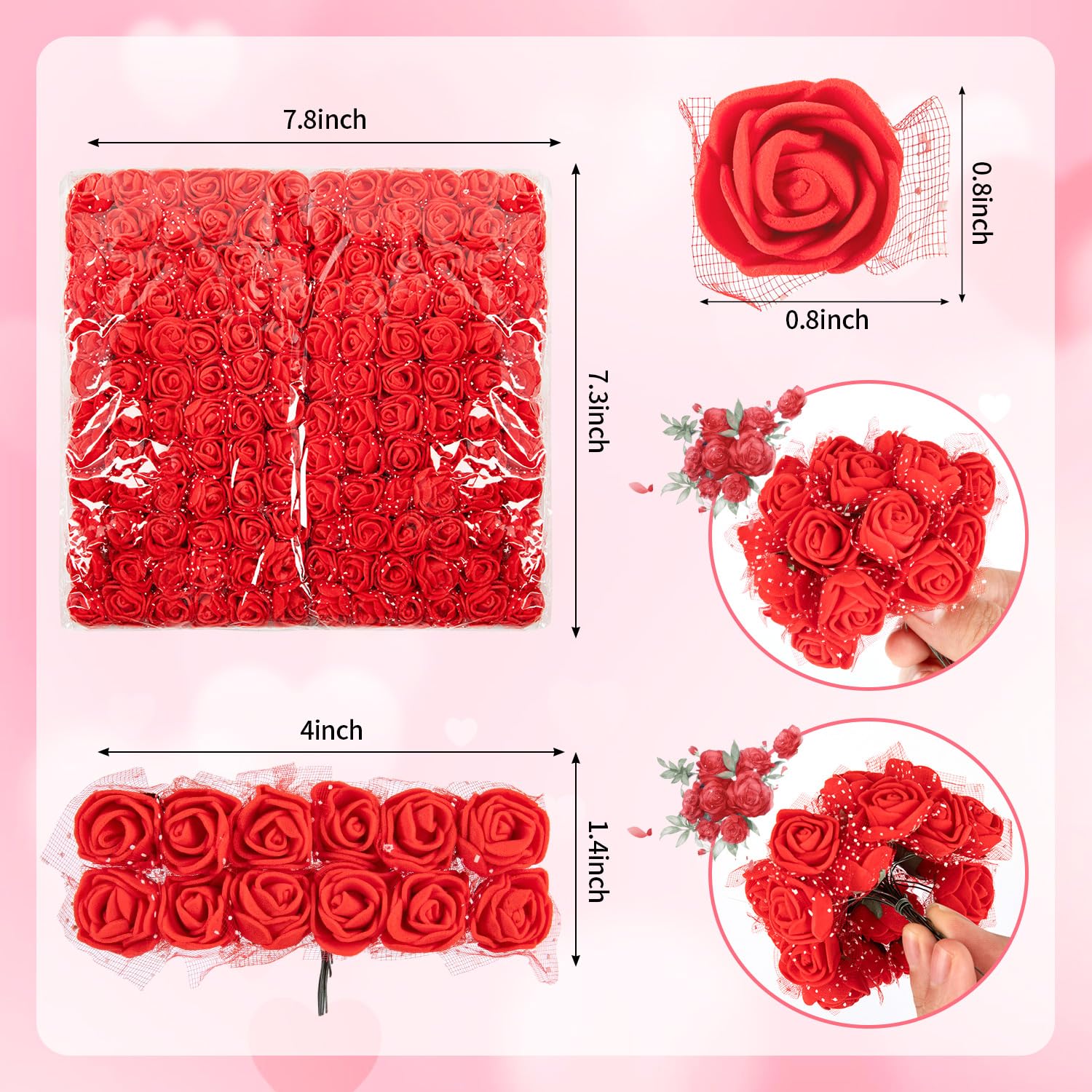 576Pcs Mini Valentine'S Day Fake Rose Flower Heads, Small Artificial Roses For Diy Wedding, Flowers Accessories For Hair Clips Headbands Dress