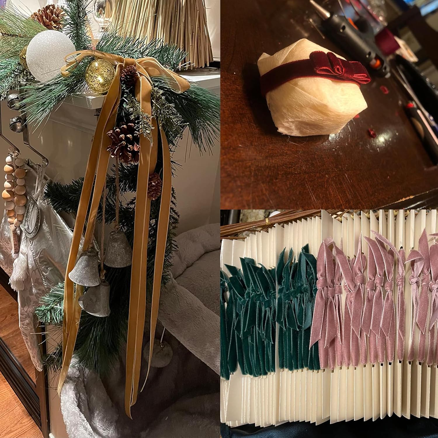 Velvet Ribbon Set 20Yd, Velvet Ribbon Spool For Christmas Wreath Decoration Handmade Craft Ornaments Gift Wrapping & Bow Making (Black, 5/8")