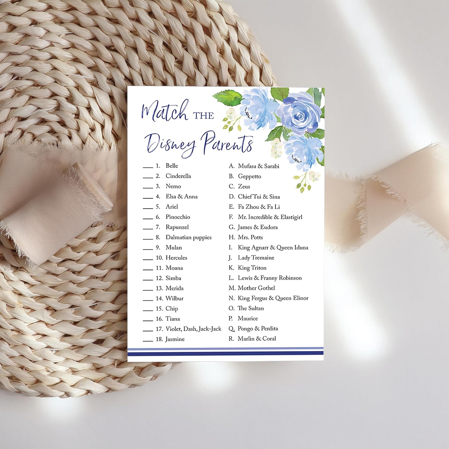 Baby In Bloom Parent Match Baby Shower Game For Boy – Blue Floral Botanical Baby Shower Games, Match Famous Cartoon Parents Cards, Pack Of 25, Garden Theme Star Kids Couples Shower Activity G705-Dpm