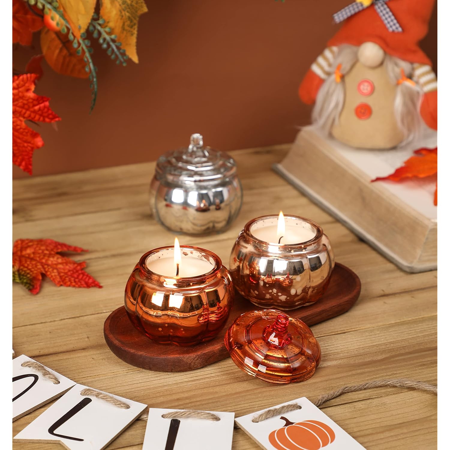 Pumpkin Shaped Candle, Fall Farmhouse Decoration, Autumn Pumpkin Spice Scented Set, Thanksgiving Candle Gift(3 X 4.5Oz)