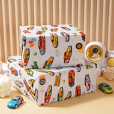 Race Car Reversible Wrapping Paper Roll - Gift Wrap With Black & White Checkered Flag On Reverse- Perfect For Holidays, Birthdays, Babay Shower And Christmas - 17.5 In X 33 Ft (48 Sq. Ft)